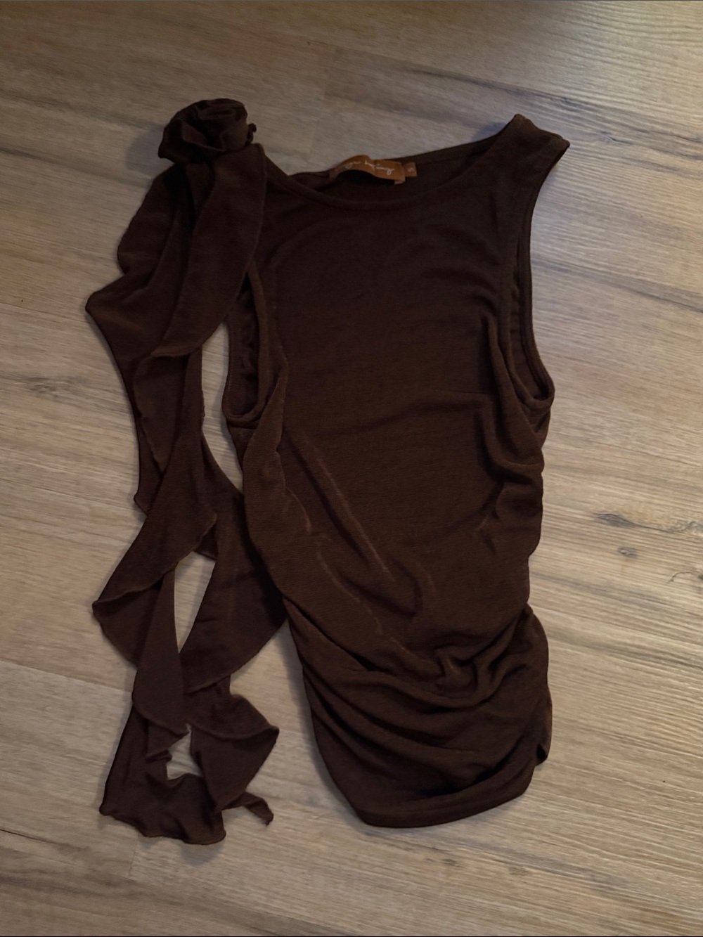 Sleeveless Brown Ruffled Accent Tank Top